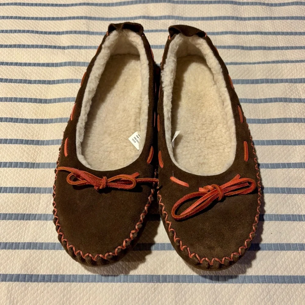 ⭐️L.L. BEAN Hearthside Suede Moccasin Sherpa Lined Slipper Size 8⭐️ NWOT